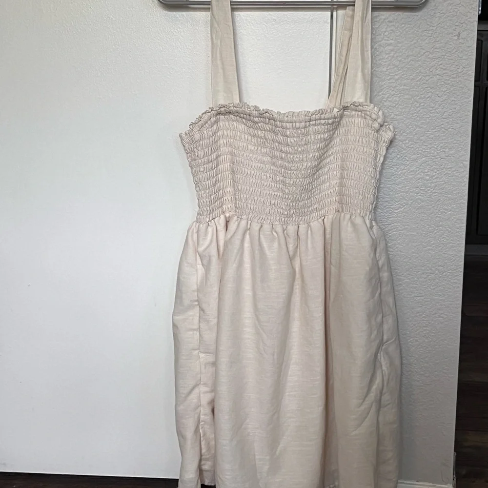 American Eagle Outfitters Cream Smocked Sundress - Picture 1 of 7
